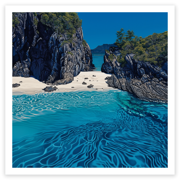 Blue Pearl Bay Australia Steve Ballantyne Art fine art beach print square white sand blue water cove