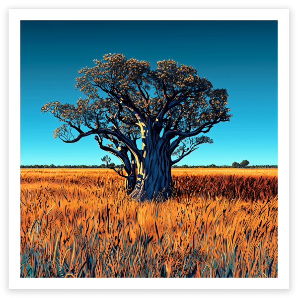 art print of a boab tree in Australia