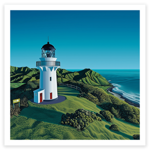 art print of lighthouse at east cape, new zealand