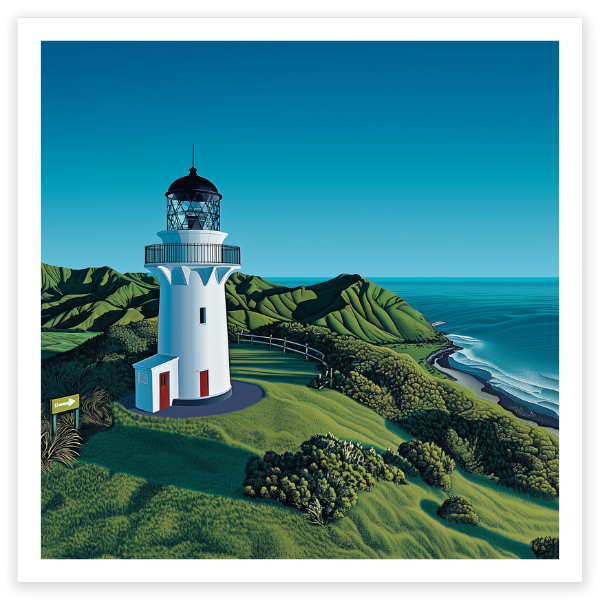 art print of lighthouse at east cape, new zealand