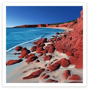 art print of red cliffs and blue sea at Francois Peron National Park, Western Australia 