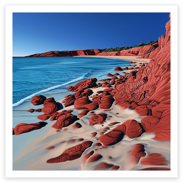 art print of red cliffs and blue sea at Francois Peron National Park, Western Australia 