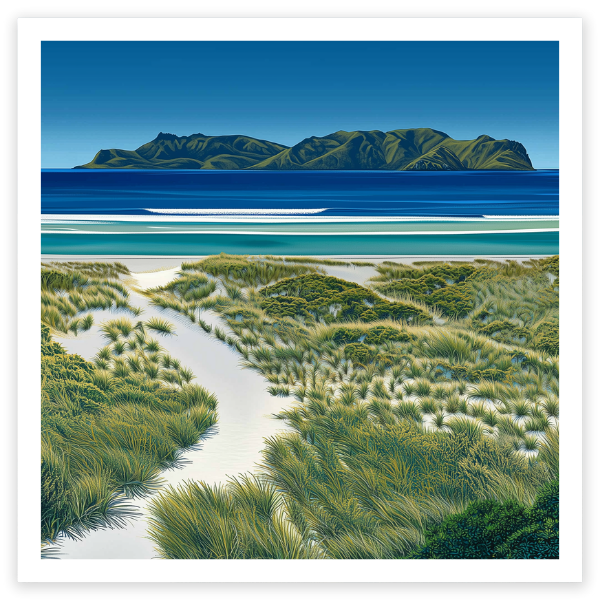 art print of sandy track to beautiful beach great barrier island auckland new zealand