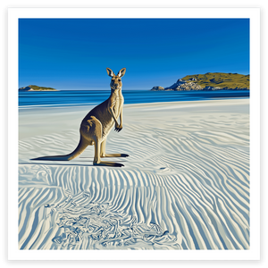 art print of a kangaroo on a beach at Kangaroo Island, South Australia