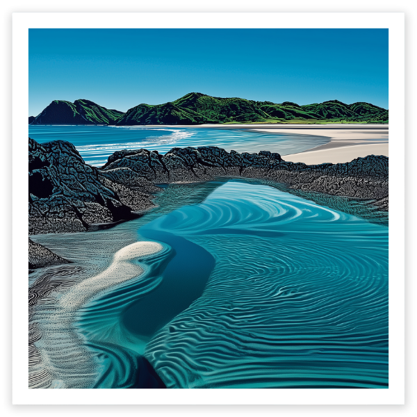 art print of rock pool on Medlands Beach, Great Barrier Island, Auckland, New Zealand