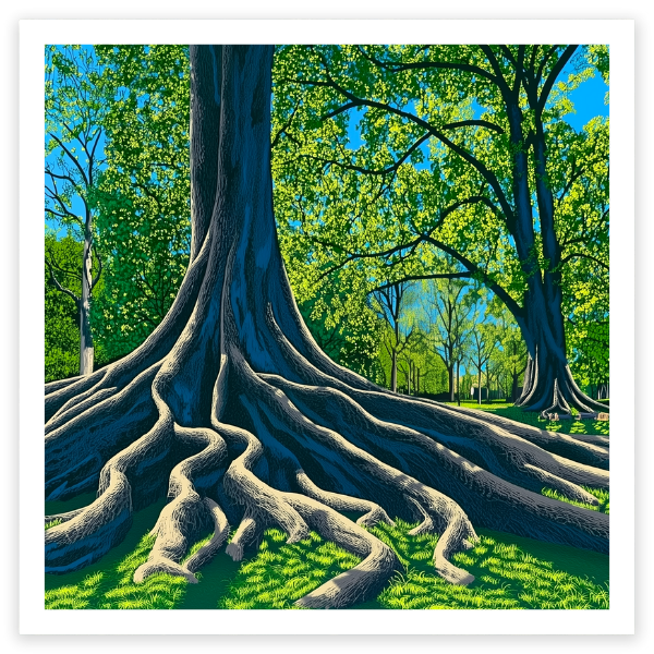 art print of the roots of a moreton bay fig in Australia