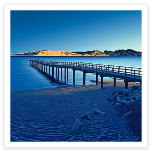 art print of opononi wharf and sand dunes, far north, new zealand