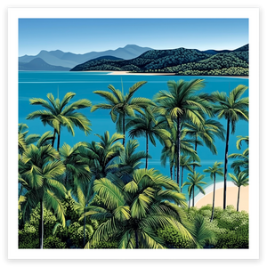 art print of Port Douglas, Queensland, Australia as seen through palm trees