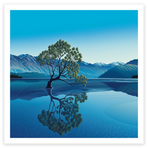 art print of tree in lake wanaka new zealand