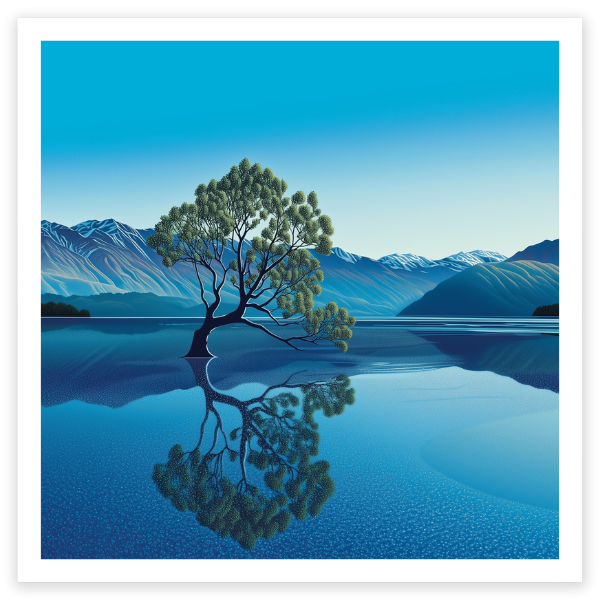 art print of tree in lake wanaka new zealand