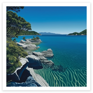 art print of a still harbour on Great Barrier Island, Auckland, New Zealand